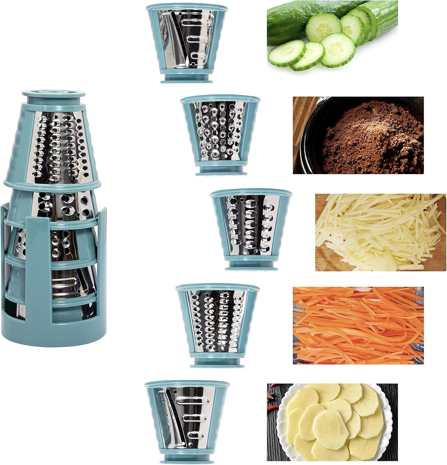 One-Touch Control Cheese Grater Machine - Electric Shredder for Vegetables, Fruits, Potato - Salad Maker with 5 Free Attachments, Green - Culinary Roots