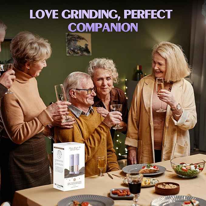 1 Pack Salt and Pepper Grinder- Gifts for Women Automatic Battery Purple Pepper Mill Shakers Kitchen Accessories Cooking for Mom, Adjustable Coarseness Salt Pepper Shakers