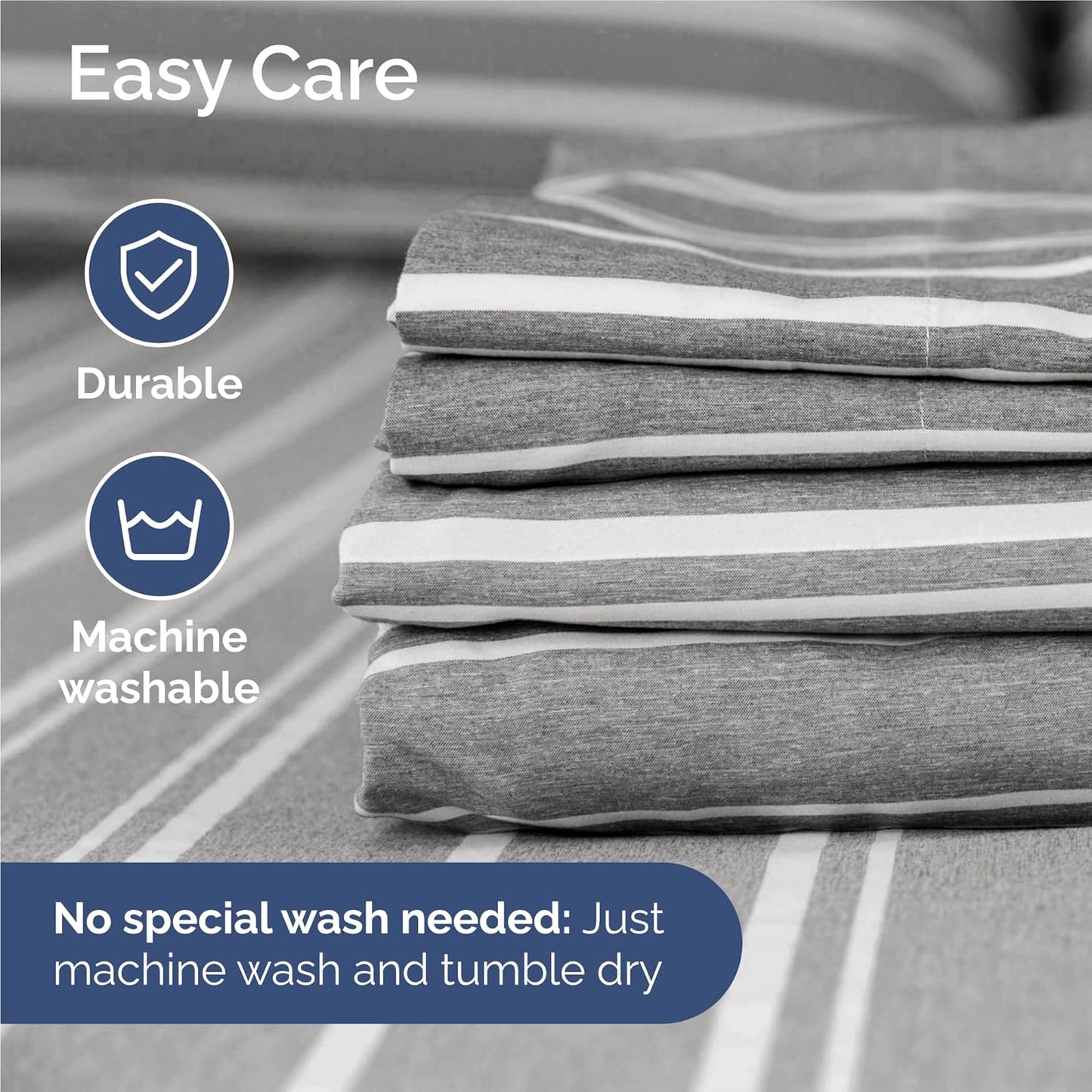 Split King Size 5 Piece Sheet Set - Comfy Breathable & Cooling Bed Sheets Set - Hotel Luxury Bedding for Women, Men, Kids, Teens, Boys & Girls - Deep Pockets & Wrinkle Free - Oeko-Tex - Grey Stripes 3