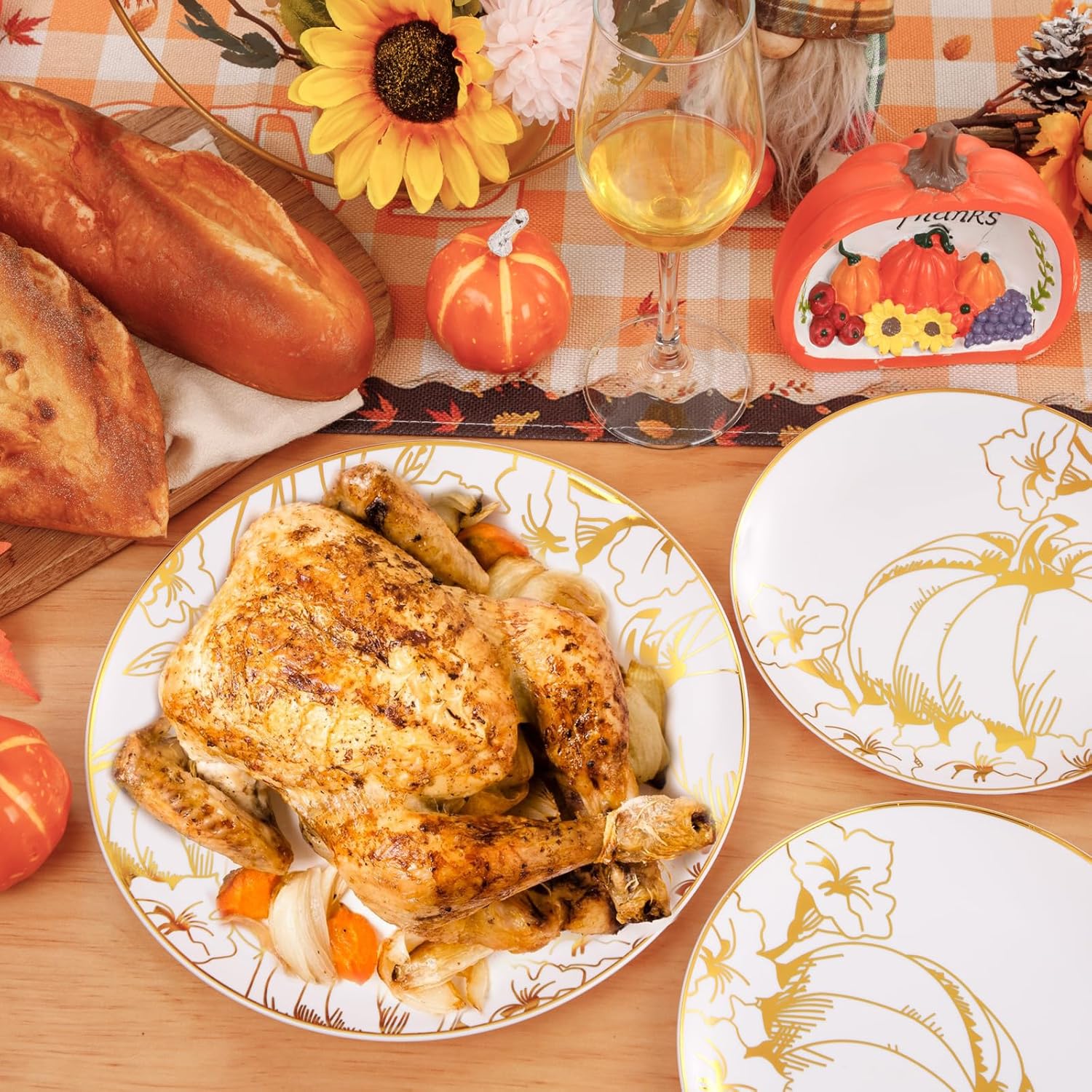 FLOWERCAT 60PCS Thanksgiving Plates & Gold Pumpkin Plates - Including 30PCS 10.25inch Thanksgiving Dinner Plates and 30PCS 7.5inch Thanksgiving Dessert Plates for Giving Thanks Theme Party - Culinary Roots