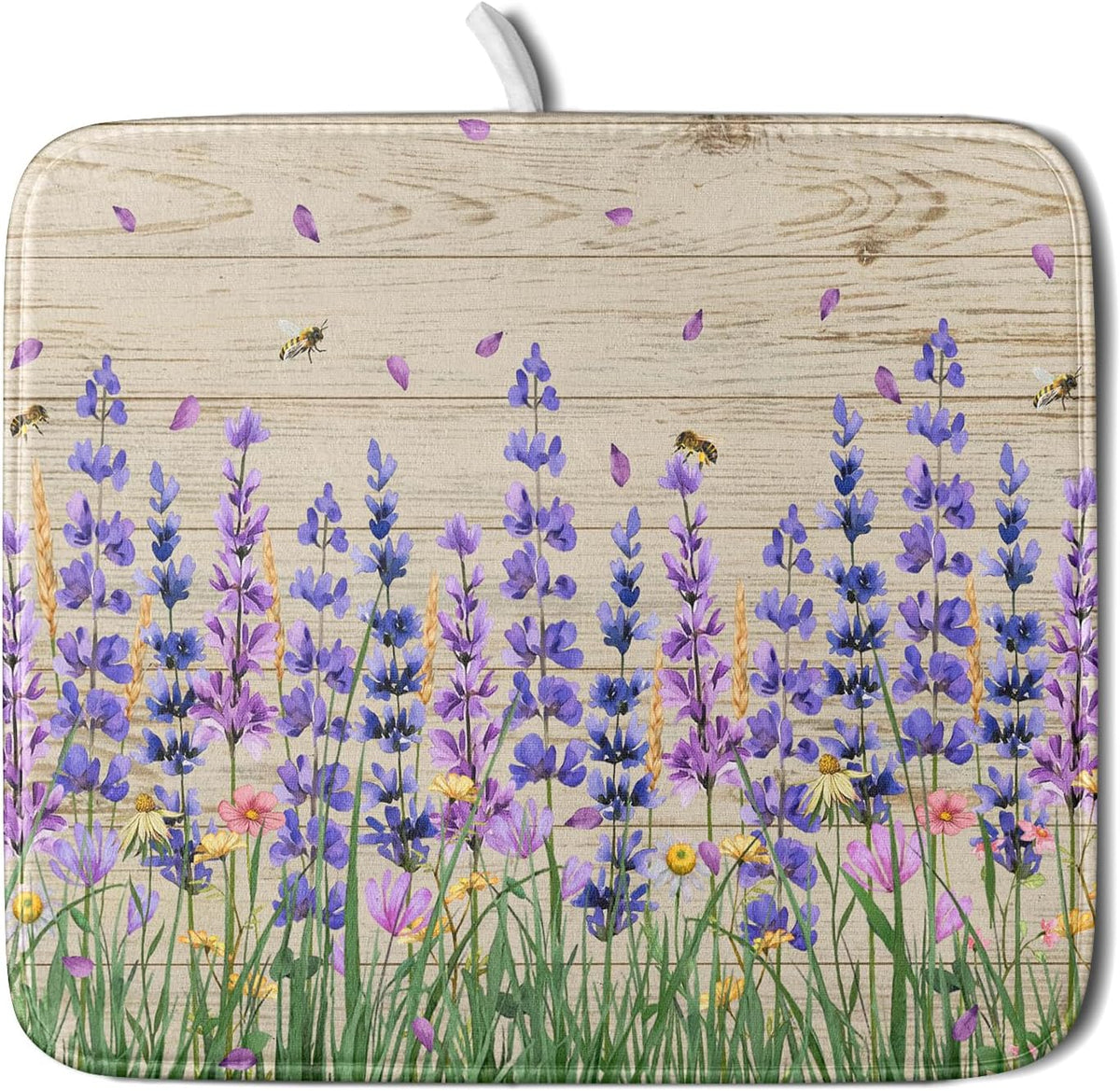Lavender Floral Dish Drying Mat 16x18 inch Spring Summer Flower Decorative Fast Dry Dishes Drainer Mats Reversible Washable Dish Rack Pad