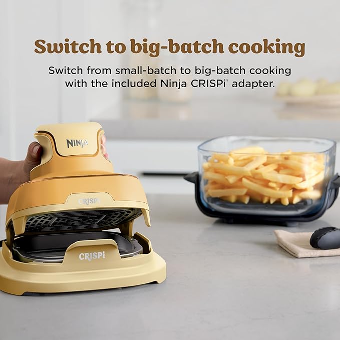 Ninja Crispi 4-in-1 Glass Air Fryer | 450°F | Non-Toxic | 4QT & 6-Cup Glass Containers w/Lids | Microwave, Freezer, Dishwasher Safe | Max Crisp, Air Fry, Bake, Recrisp | Ginger Snap | FN101GD