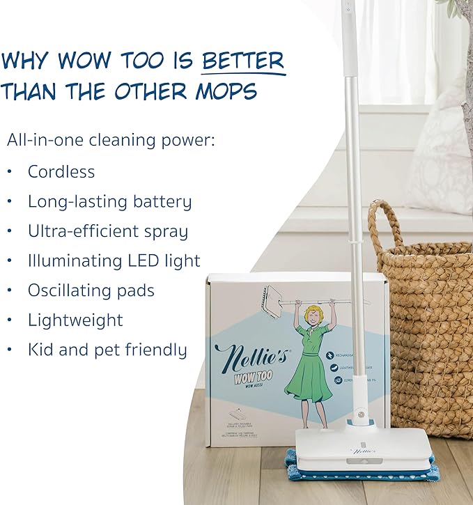 Wow Too Mop – Rechargeable Spray Mop with Adjustable Handle & Built-in Water Tank – LED Light for Spotless Cleaning – Cordless, Battery Powered & Easy to Use – Ideal for All Floor Types
