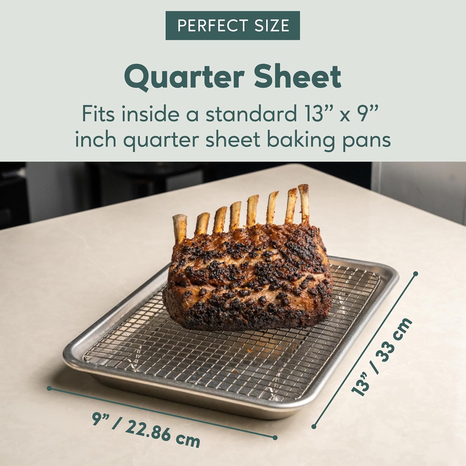 Ultra Cuisine Oven-Safe, Dishwasher-Safe 100% Stainless Steel Cooling & Baking Rack Set - Tight-Wire Bake for Oven Cooking - Heavy Duty - 8.5x12 - Set of 2 - Small Quarter Sheet Pan Cooling Racks - Culinary Roots