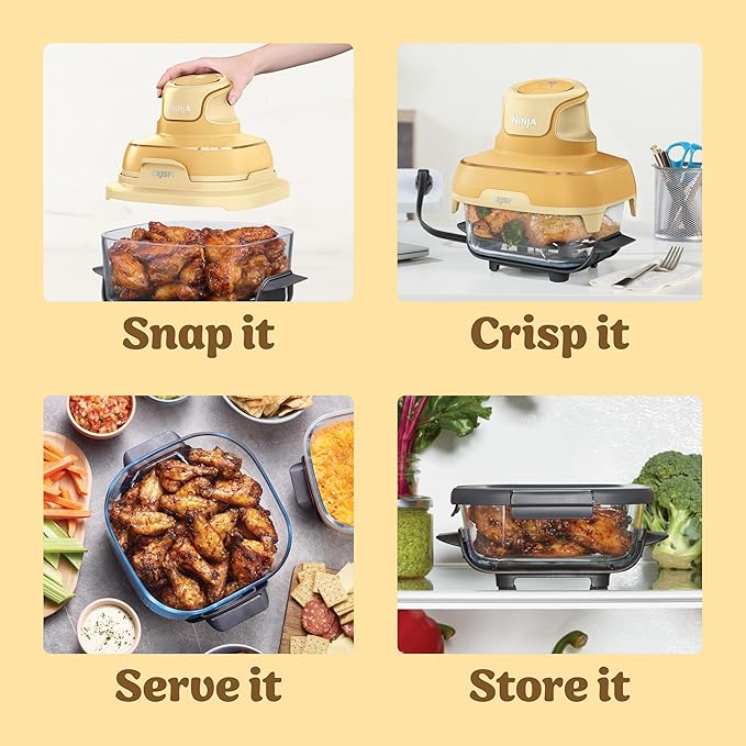 Ninja Crispi 4-in-1 Glass Air Fryer | 450°F | Non-Toxic | 4QT & 6-Cup Glass Containers w/Lids | Microwave, Freezer, Dishwasher Safe | Max Crisp, Air Fry, Bake, Recrisp | Ginger Snap | FN101GD