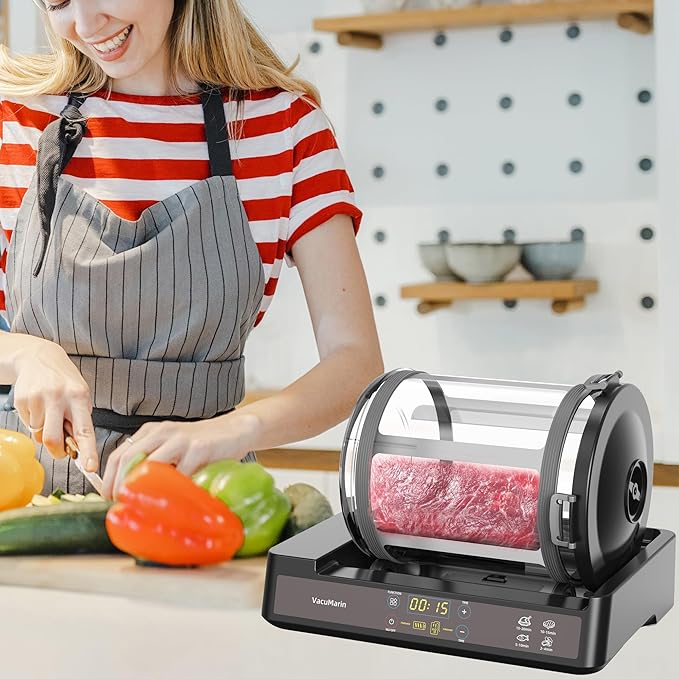 15 Minute Vacuum Tumbler Marinator for Meat Vegetable with Leak Proof Clip and Free Meat Tenderizer