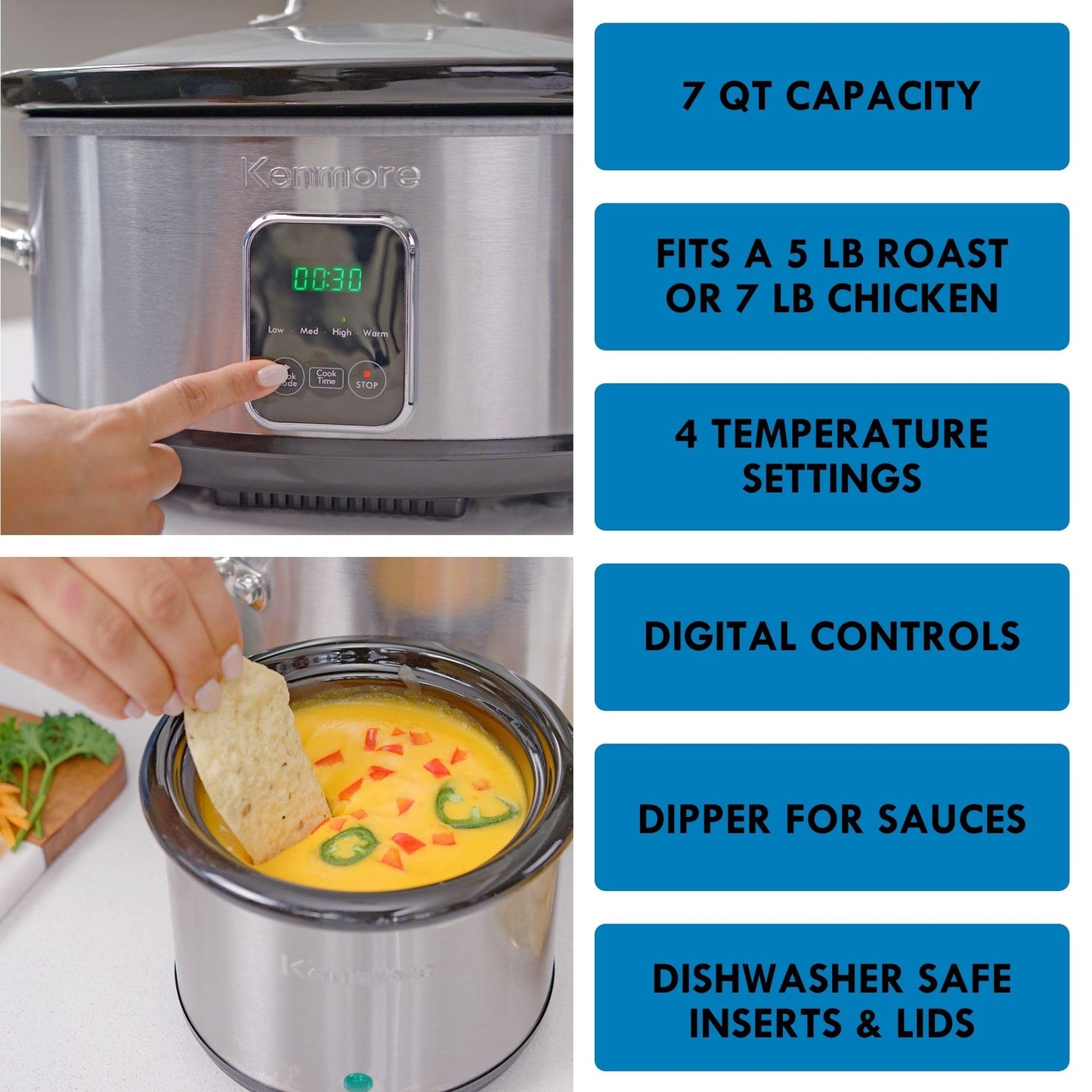 Kenmore 80010 7 Quart Slow Cooker with Dipper in Stainless Steel