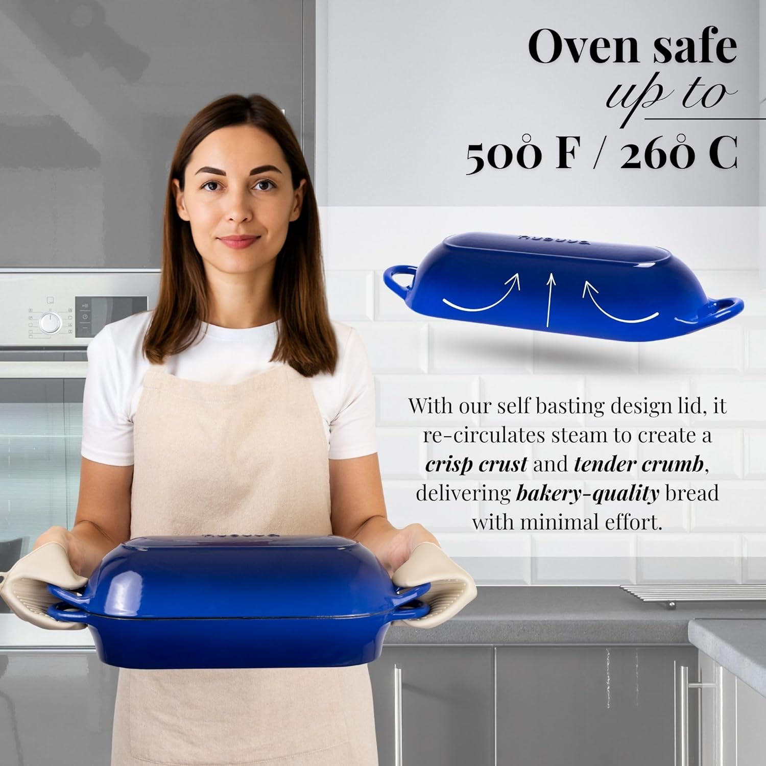 Enamelled Cast Iron Bread Loaf Pot – Dutch Oven For Sourdough Bread Baking – Oven Safe Non Stick Bread Pot – Rectangular, Dark Blue, 34cm x 16cm – by Nuovva - Culinary Roots