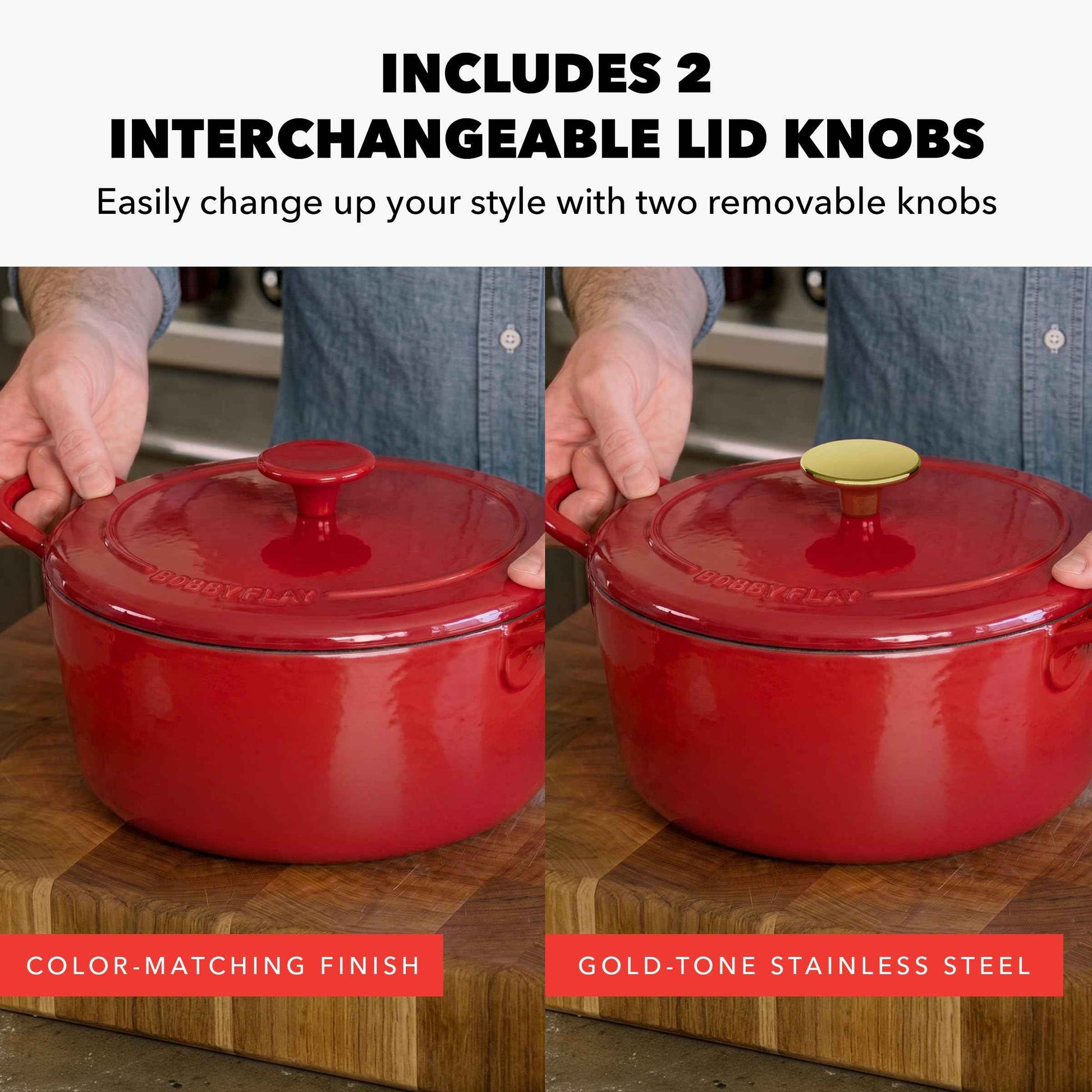 x Bobby Flay 5.5QT Enameled Cast Iron Dutch Oven With Lid
