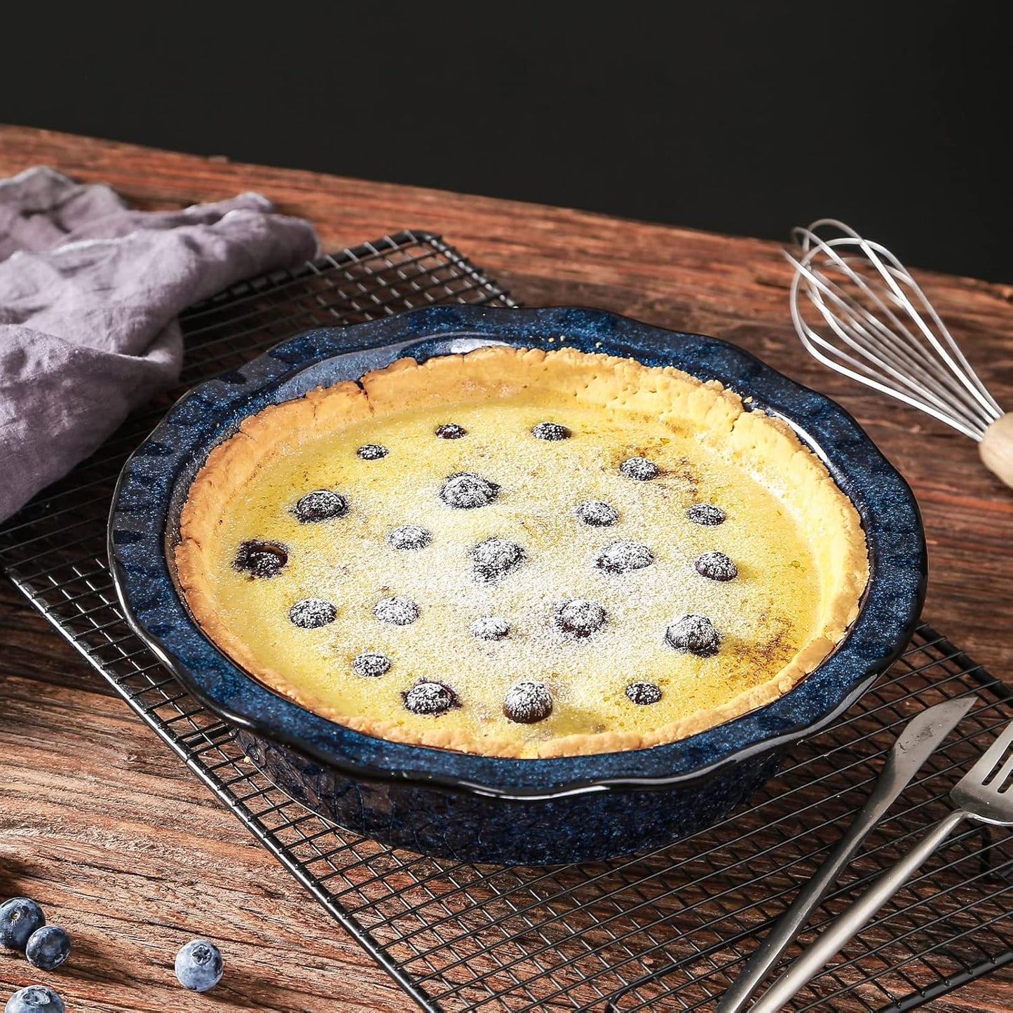 vicrays Ceramic Pie Pan for Baking - 9 inch Pie Plate, Round, Fluted and Deep Pie Dish for Tart, Pizza, Apple Pie, Quiche, Pot Pies, Cake - Reactive Glaze (Starry Blue) - Culinary Roots