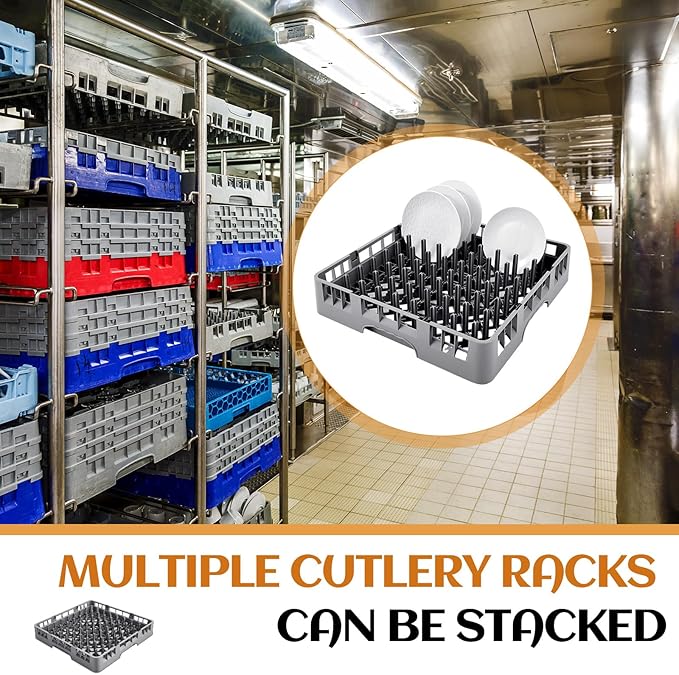 1 Pack Commercial Dishwasher Tray Rack Polypropylene Full Size Flatware Rack for Bowls Plates Knives Forks Cups (Peg Dish,Gray)