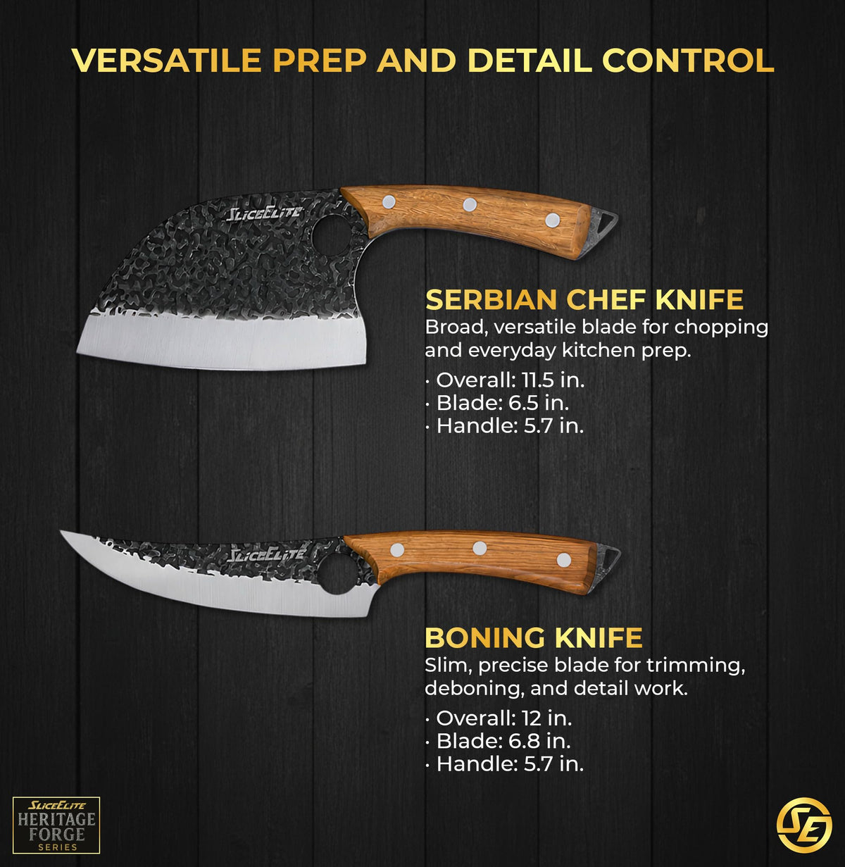 6PC Knife Set Leather Roll Cleaver Serbian Viking Boning Scimitar Kiritsuke (6 Count)