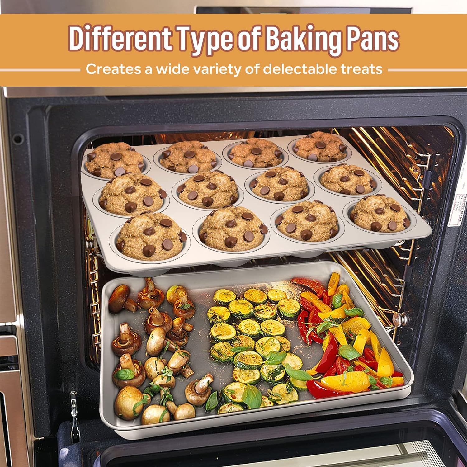 E-far 6-Piece Baking Pans set, Stainless Steel Bakeware Set for Oven, Include 8-Inch Cake Pan/Rectangle Baking Cookie Sheet/Muffin/Loaf Pan, Non-Toxic & Heavy Duty, Dishwasher Safe - Culinary Roots