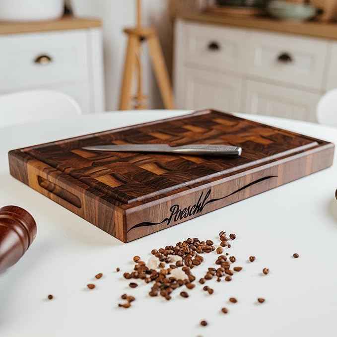 Handmade Personalized Walnut End Grain Cutting Board – Custom Engraved Wood Chopping Block, Perfect Gift for Home Chefs by GrainWoods (24x18x2 Inches)