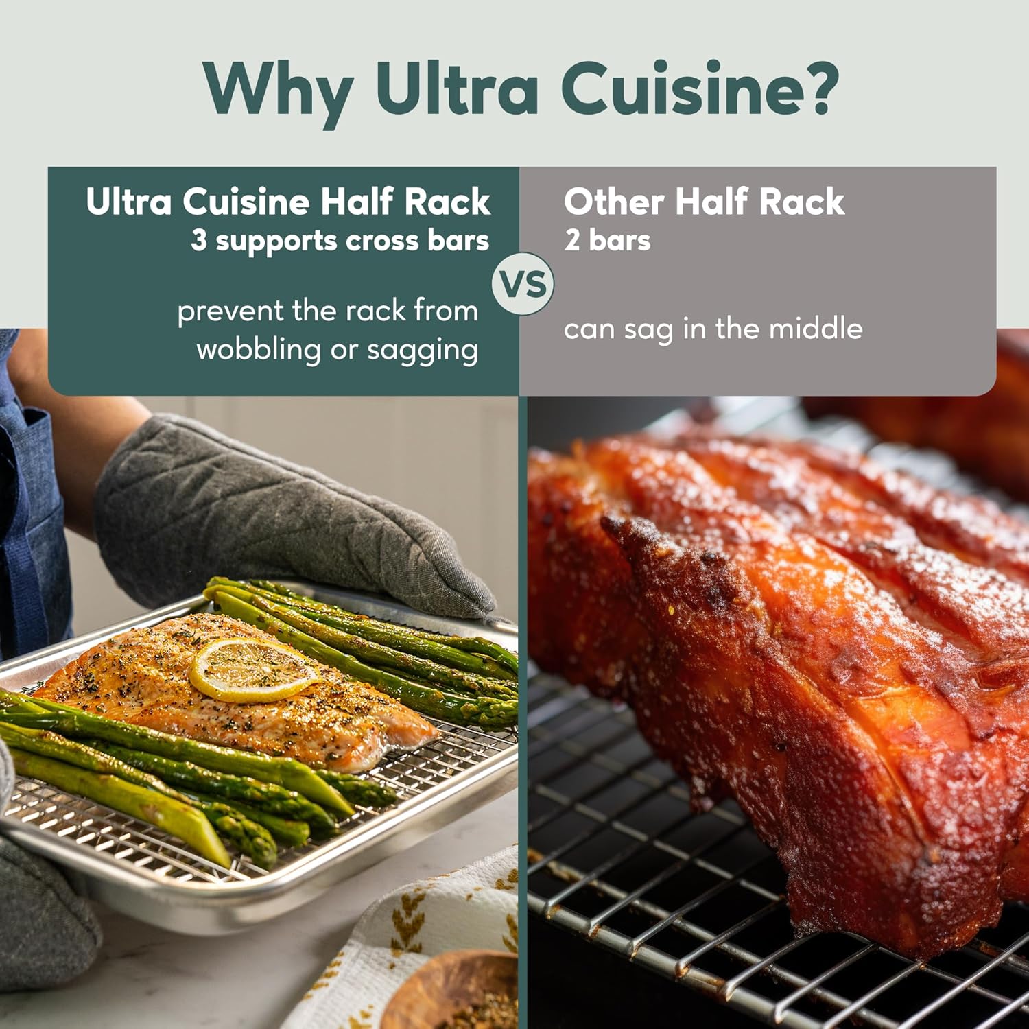 Ultra Cuisine Oven-Safe, Dishwasher-Safe 100% Stainless Steel Cooling & Baking Rack Set - Tight-Wire Bake for Oven Cooking - Heavy Duty - 8.5x12 - Set of 2 - Small Quarter Sheet Pan Cooling Racks - Culinary Roots