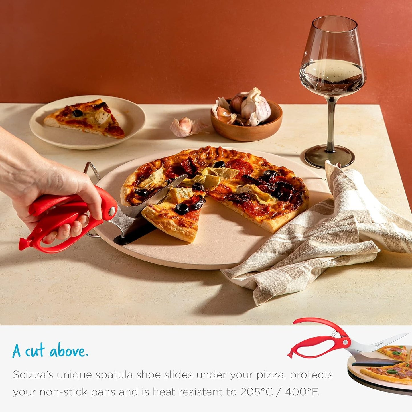 Dreamfarm Scizza 2-In-1 Easy Ergonomic Pizza Scissors with Stainless Steel Pizza Cutter Blades & Non-Stick Slice Server - Black - Culinary Roots