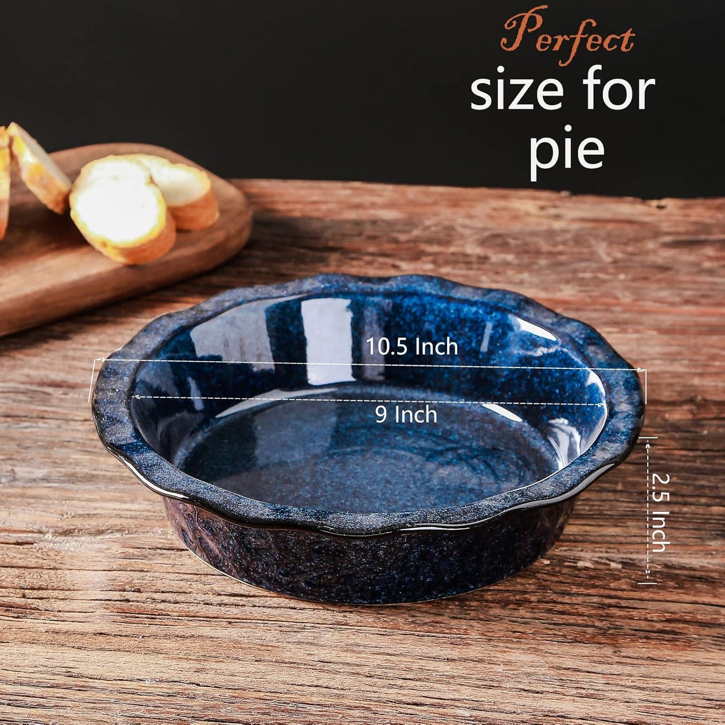 vicrays Ceramic Pie Pan for Baking - 9 inch Pie Plate, Round, Fluted and Deep Pie Dish for Tart, Pizza, Apple Pie, Quiche, Pot Pies, Cake - Reactive Glaze (Starry Blue) - Culinary Roots