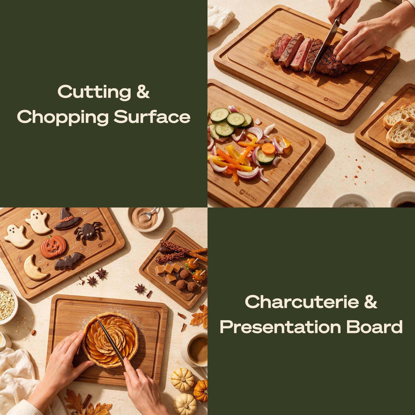 Wooden Cutting Boards for Kitchen Meal Prep & Serving (3 Count)