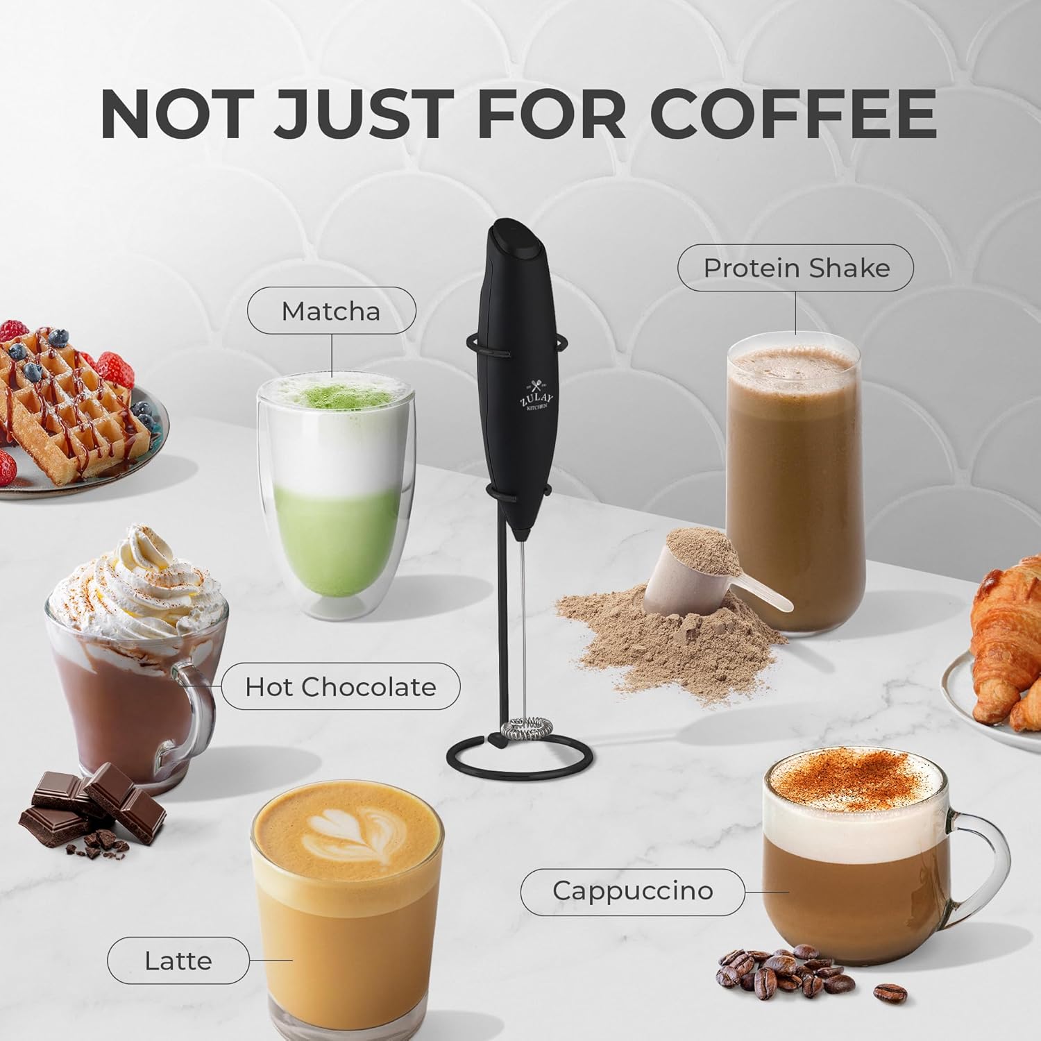 Zulay Kitchen Powerful Milk Frother Wand With 4 AA Duracell Batteries - Ultra Fast Handheld Drink Mixer - Electric Whisk Foam Maker for Coffee, Lattes, Cappuccino, Matcha & Creamer - - Culinary Roots