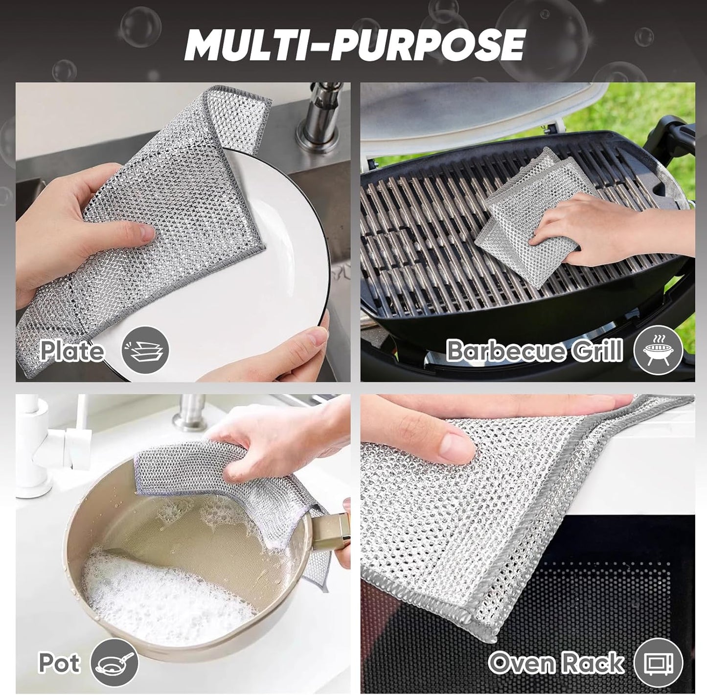 Orighty 12 Pcs Multipurpose Wire Dishwashing Rag, Non-Scratch Wire Dish Cleaning Cloths for Wet and Dry, Reusable Steel Scrubber for Kitchen, Powerful Dishcloth Rag for Cookware, Dish, Stove-7"x8"