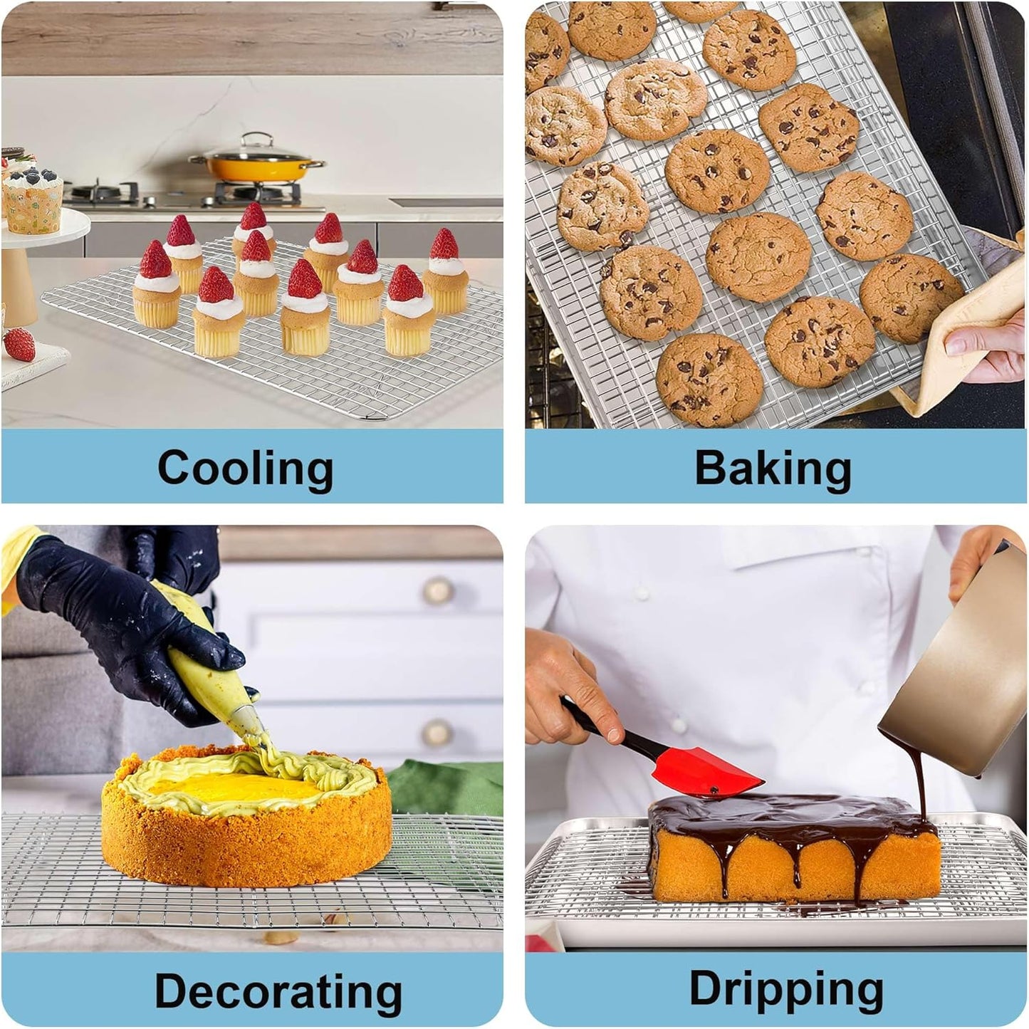TeamFar Cookies Sheet with Rack, 16 x 12 x 1 Inch Stainless Steel Baking Sheet Tray Pans with Grid Wire Racks for Cooling Baking Roasting, Non-Toxic & Heavy Duty, Dishwasher Safe, 2 Pans + Racks - Culinary Roots