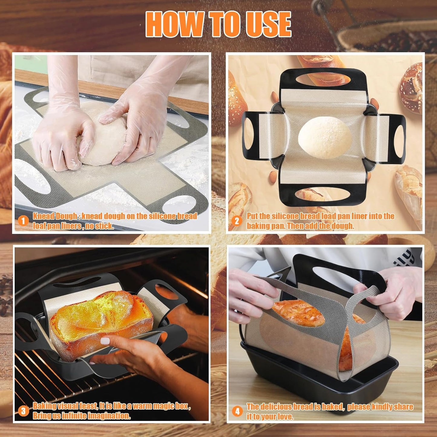 2Pcs Reusable Silicone Bread Loaf Pan Liner, Food-Grade Silicone Bread Sling, Sourdough Bread Baking Mat, Loaf Pan Lifters, Non-Stick&Easy Clean Dough Transfer Tool, Fits 9x5 or 1.5lb Loaf Pans,Black - Culinary Roots