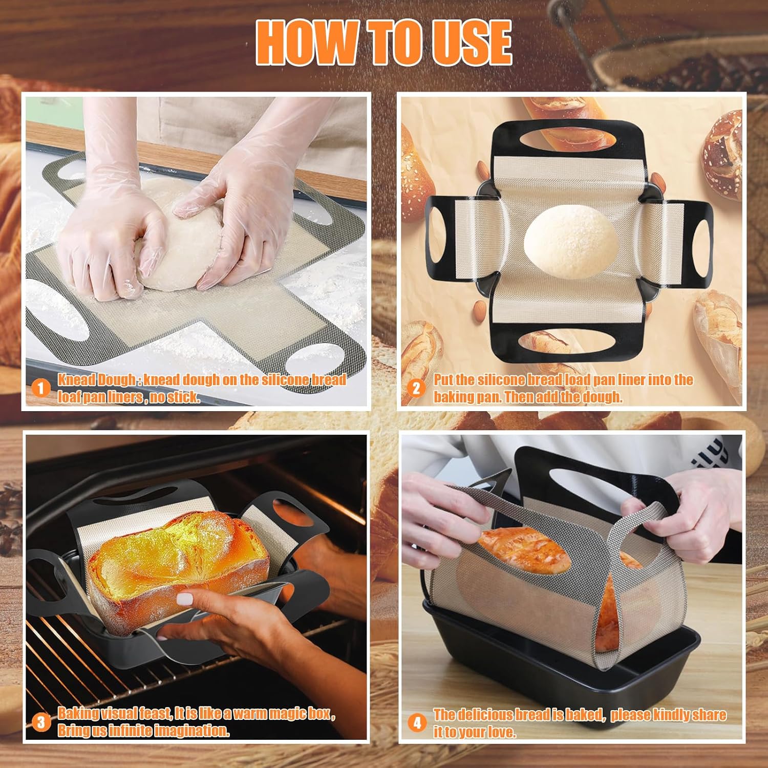 2Pcs Reusable Silicone Bread Loaf Pan Liner, Food-Grade Silicone Bread Sling, Sourdough Bread Baking Mat, Loaf Pan Lifters, Non-Stick&Easy Clean Dough Transfer Tool, Fits 9x5 or 1.5lb Loaf Pans,Black - Culinary Roots