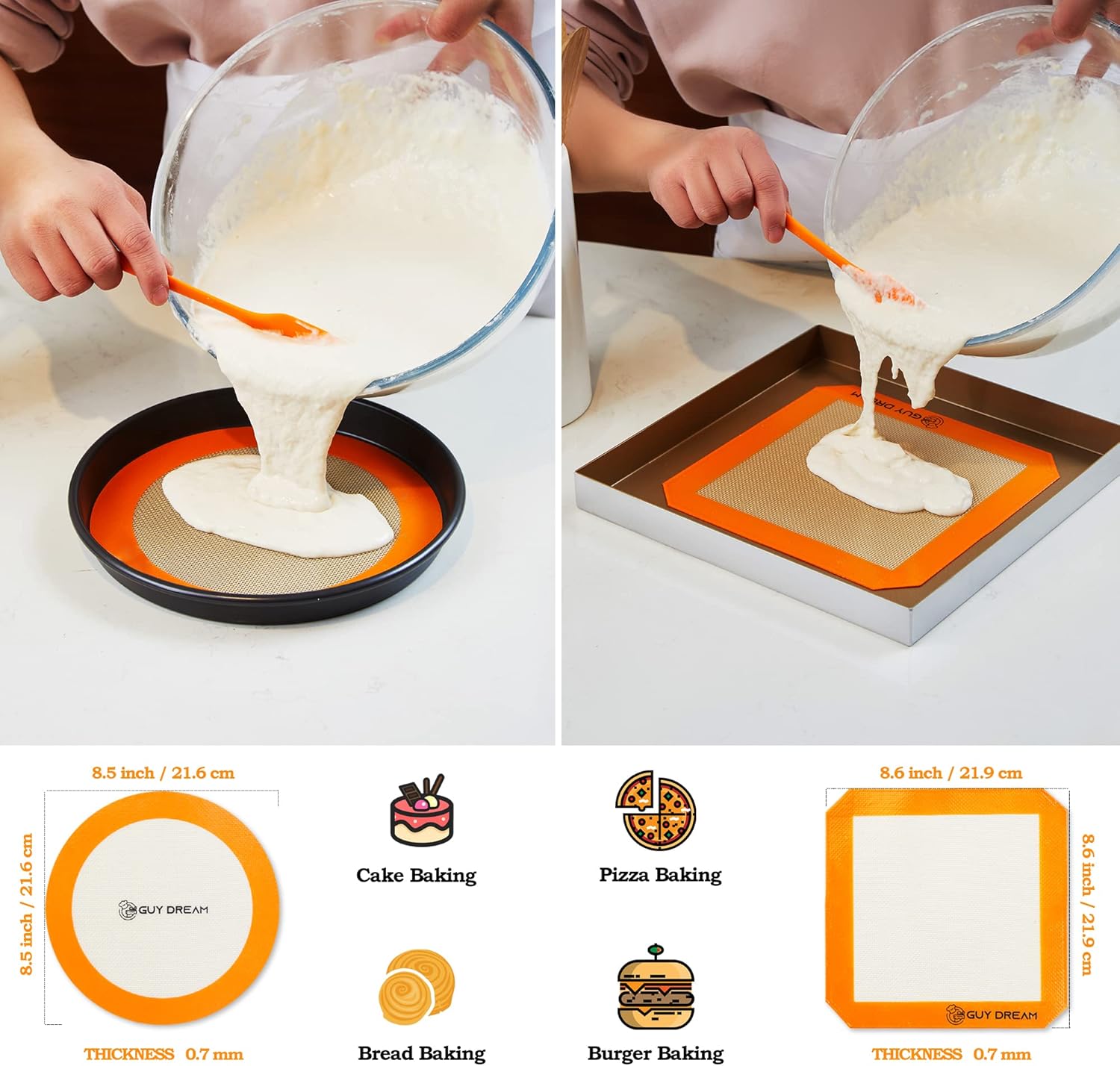GUY DREAM All-in-One Silicone Baking Mat Set - Kneading Mat, Cookie & Macaron Half Sheet Mat, 1/4 Sheet Mat, Square & Round Cake Mats, Artisan Bread Mat - Ideal Gift for Baking - Culinary Roots