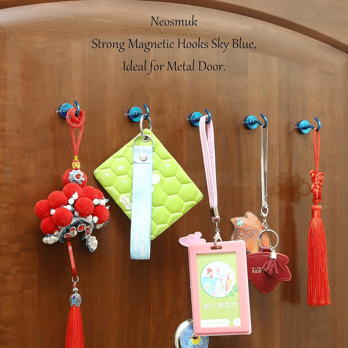 Neosmuk Magnetic Hooks,30lb+ Heavy Duty Earth Magnets with Hook for Refrigerator, Extra Strong Cruise Hook for Hanging, Magnetic Hanger for Curtain, Grill (Royalb+LUE, 15 Pack)