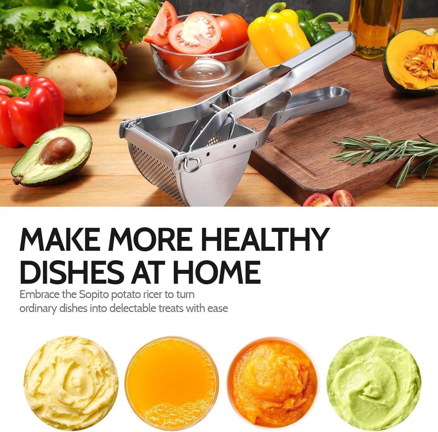 Potato Ricer, Sopito Stainless Steel Potato Masher for Commercial and Home Use - Culinary Roots