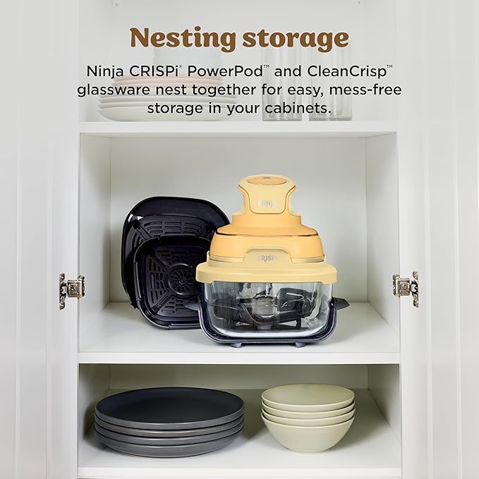 Ninja Crispi 4-in-1 Glass Air Fryer | 450°F | Non-Toxic | 4QT & 6-Cup Glass Containers w/Lids | Microwave, Freezer, Dishwasher Safe | Max Crisp, Air Fry, Bake, Recrisp | Ginger Snap | FN101GD