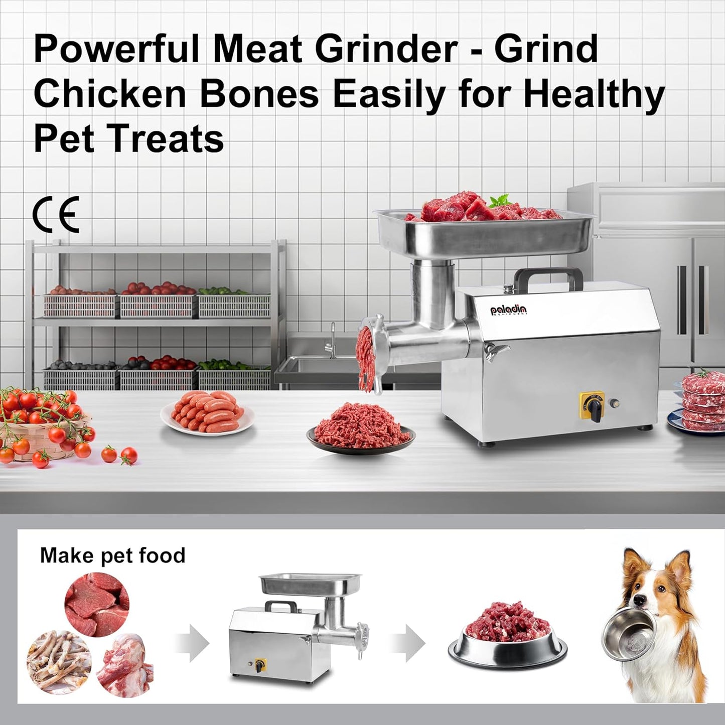 #32 Electric Commercial Meat Grinder Machine, 21 lbs Per Minute, 2 HP Heavy Duty Stainless Steel Meat grinder with sausage sufffer, Ideal for deer processing, Pet Food,Heavy Use