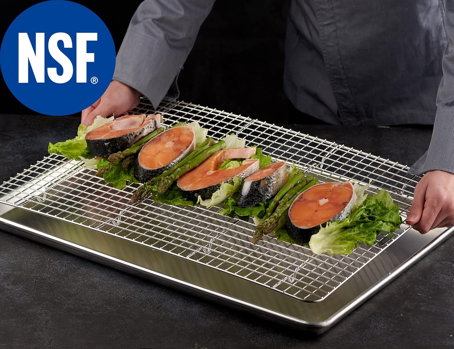 CURTA 2 Pack Chef Cooling Rack,NSF Listed 18/8 Stainless Steel Oven Safe Grid Wire Cookie Cooling Racks for Baking & Cooking - 16.8" X 24.4" Commercial Grade comes with Lifting Handle … - Culinary Roots