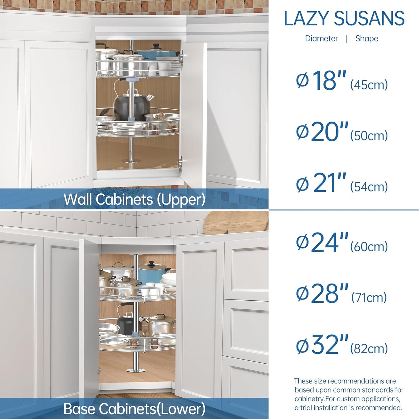 20" Lazy Susan Turntable for Cabinet - Corner Cabinet Organizer for Kitchen, Full Circle Corner Cabinet Lazy Susan Replacement Shelves Rotating Rack for Corner Base