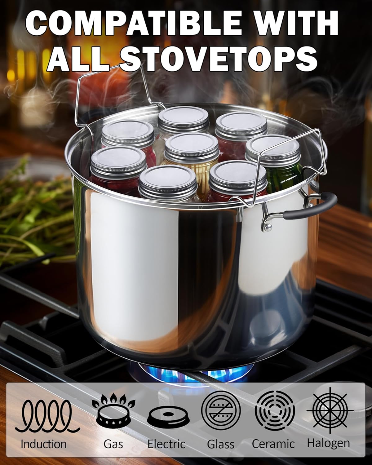 Cook N Home Water Bath Canner with Jar Rack & Glass Lid, Professional Stainless Steel Canning Pot 20 Quart, with Stay-Cool Handles, Multiuse Pot, Induction Capable - Culinary Roots