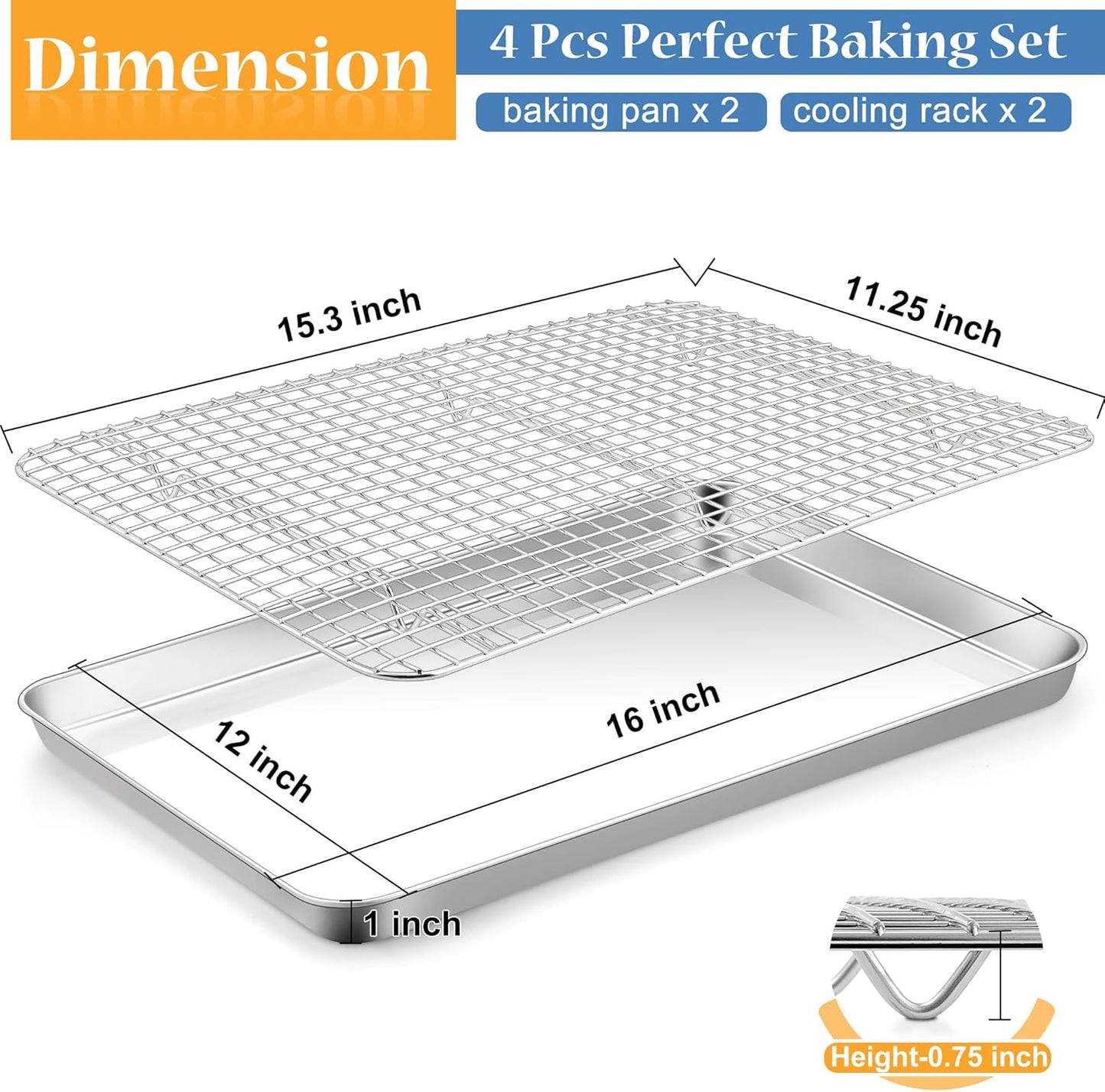 TeamFar Cookies Sheet with Rack, 16 x 12 x 1 Inch Stainless Steel Baking Sheet Tray Pans with Grid Wire Racks for Cooling Baking Roasting, Non-Toxic & Heavy Duty, Dishwasher Safe, 2 Pans + Racks - Culinary Roots