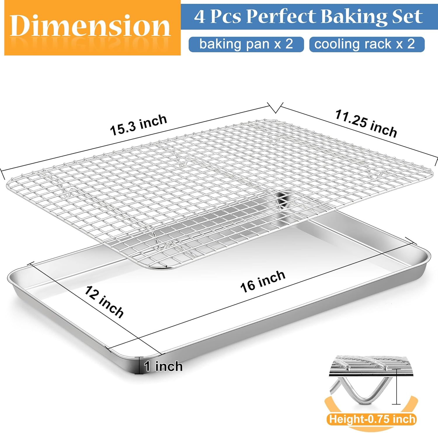 TeamFar Cookies Sheet with Rack, 16 x 12 x 1 Inch Stainless Steel Baking Sheet Tray Pans with Grid Wire Racks for Cooling Baking Roasting, Non-Toxic & Heavy Duty, Dishwasher Safe, 2 Pans + Racks - Culinary Roots
