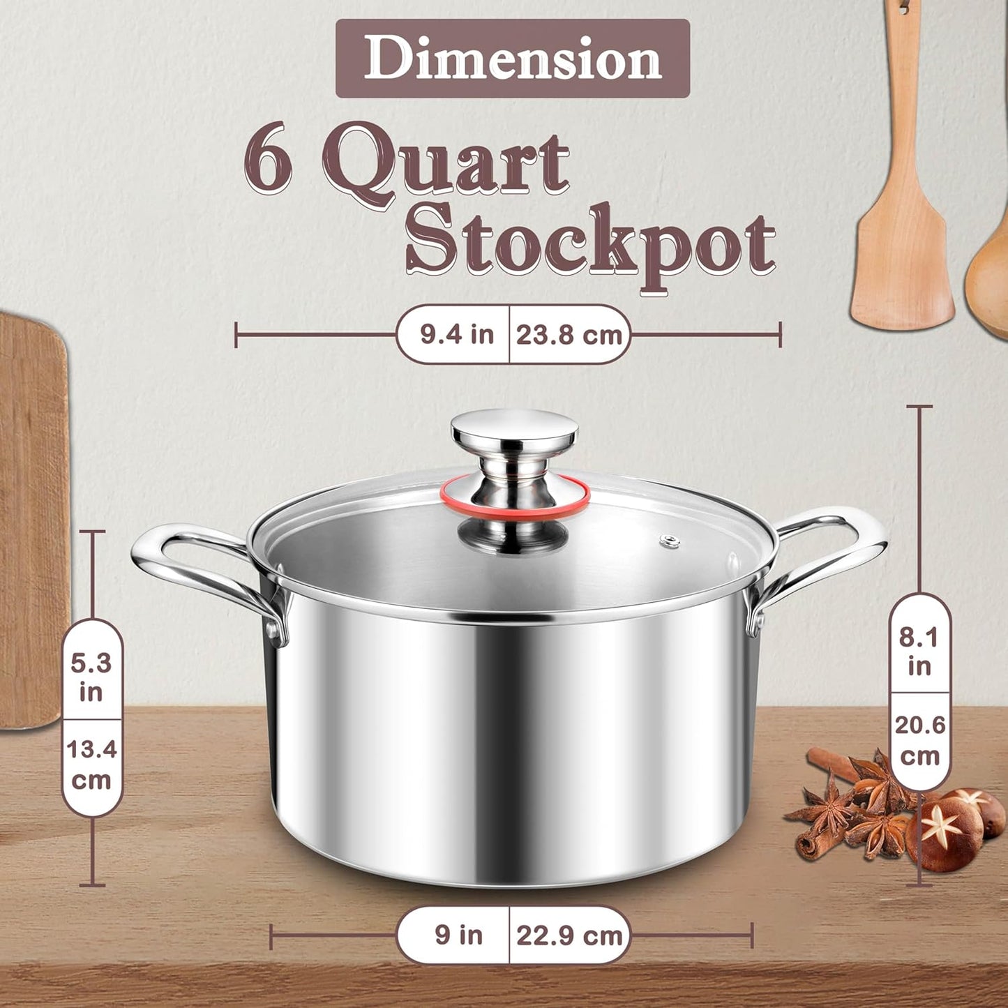 Herogo 6 Quart Stock Pot, 18/10 Stainless Steel Pasta Stockpot with Lid, 6 QT Cooking Pot with Handles, Tri-Ply Stockpot for Induction Gas Electric Stove, Dishwasher Safe - Culinary Roots