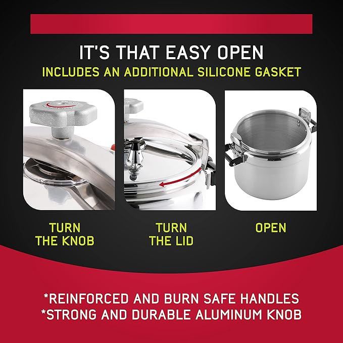 Universal (Large) 26-Quart Aluminum Pressure Cooker for Professional Use – Commercial-Grade, 1 Safety Valve, Reinforced Handles, Easy-Open Lid, – Ideal for Large Kitchens, and Restaurants