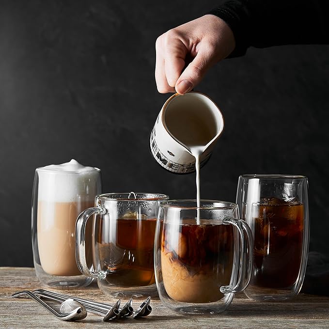 ZWILLING Sorrent 39500-114 Sorrento Double Wall Glass Latte Mug, 15.9 fl oz (450 ml), Set of 2, Tumbler, Insulated, Heat Retention, Microwave Safe