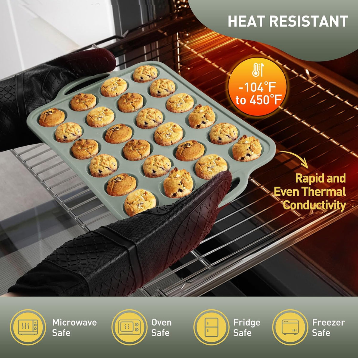 2 Packs 24 Cups Silicone Muffin Pan with Metal Reinforced Frame Mini Size Cupcake Pan Tray Egg Bites Silicone Circle Cookie Molds Muffin Tin Tart Pans Baking Sheet Set for Breakfast Sandwiches