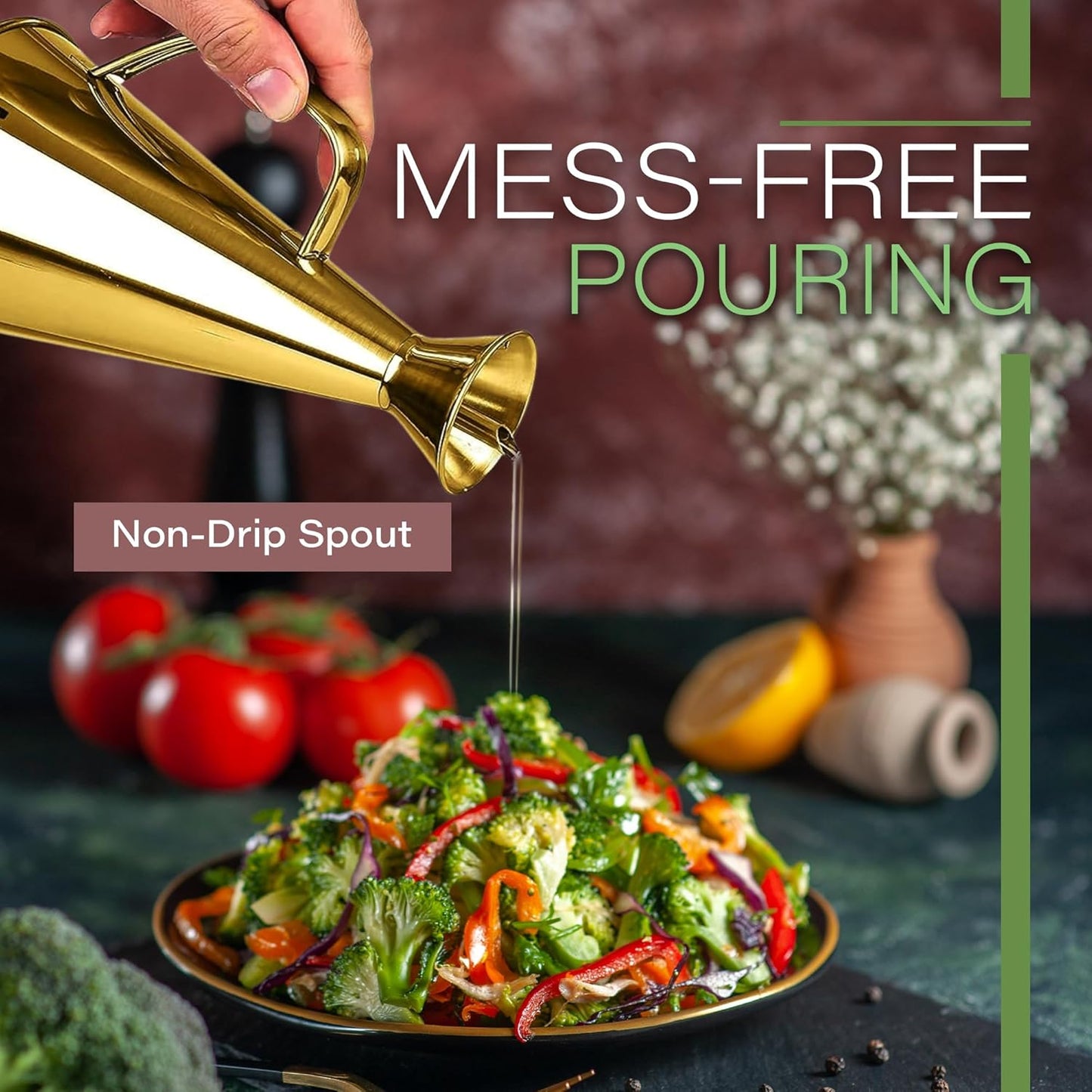 Olive Oil Dispenser Bottle Copper Stainless Steel Non Drip Leak Proof No Mess Vinegar Pourer & Kitchen Drizzler 17 oz 500ML 0.5 Litre Great for Pouring & Drizzling Easy to Clean & Leakproof