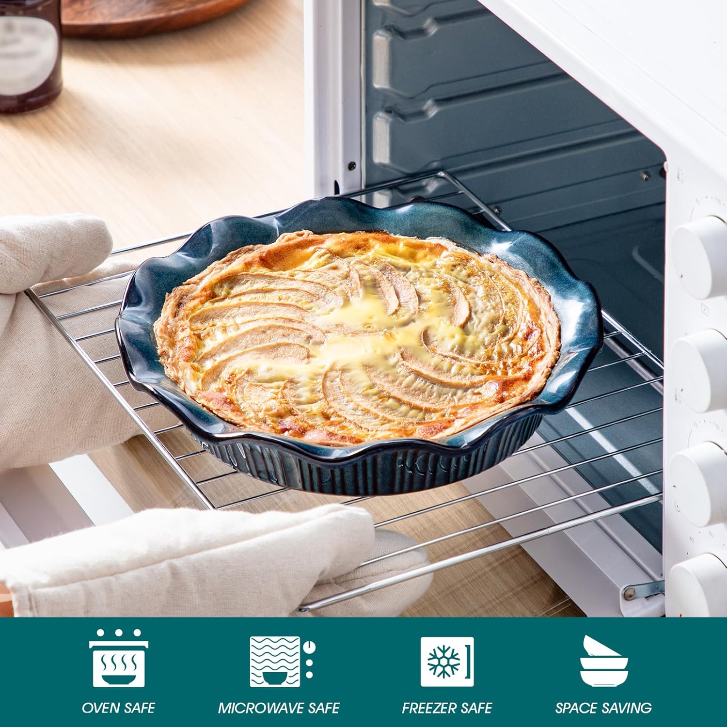 vancasso Stern Ceramic Pie Pan, 9 inch Pie Pans with Ruffled Edge, Deep Pie Dishes for Baking, Round Pie Plates for Apple, Quiche, Pot Pies, Tart, Oven & Dishwasher Safe, Set of 2, Green - Culinary Roots