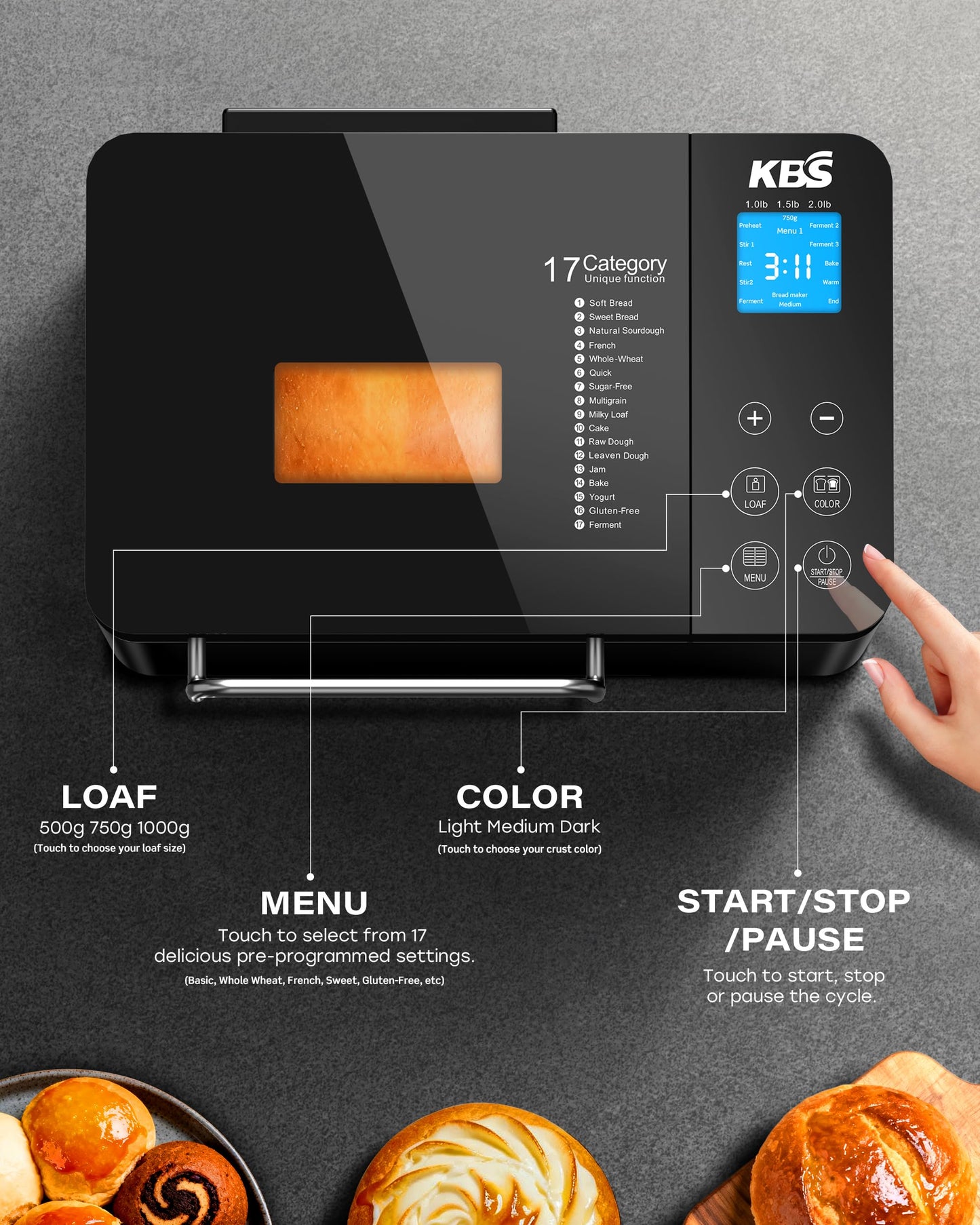 Premium 2.2LB Convection Bread Maker Dual Heaters