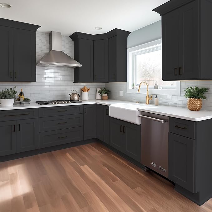 Wall-Mounted Cabinet – Solid Wood Shaker Style Medicine Cabinet with Adjustable Shelves & Soft-Close Doors for Bathroom, Kitchen, and Office Storage (Charcoal Black, 42" W x 12" D x 30" H)