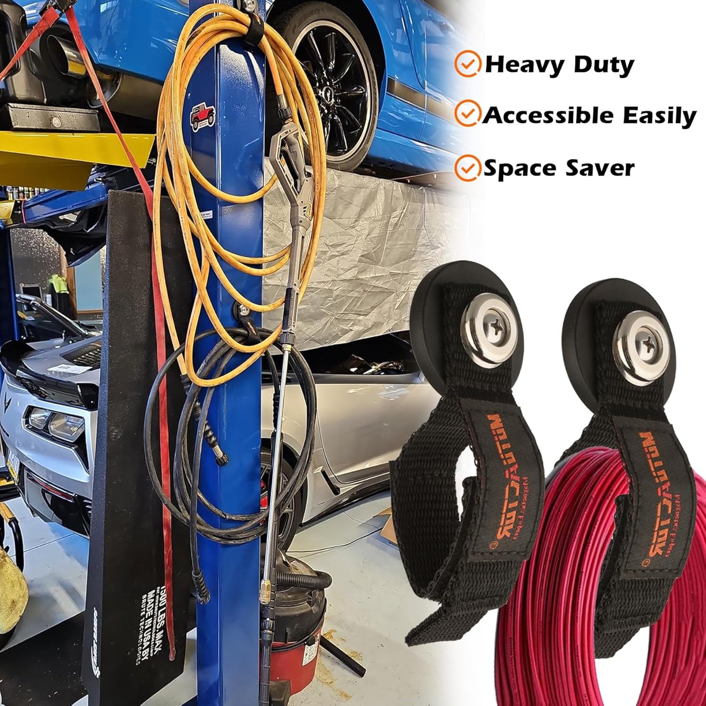 MUTUACTOR Magnetic Hooks Heavy Duty,4Pack Strong Magnetic Mount Garage Storage Magnets with Hooks,Non-Slip Magnets Extension Cord Organizer for Hoses,Electric Cables in Garage,Pick-up,RV and Workshop