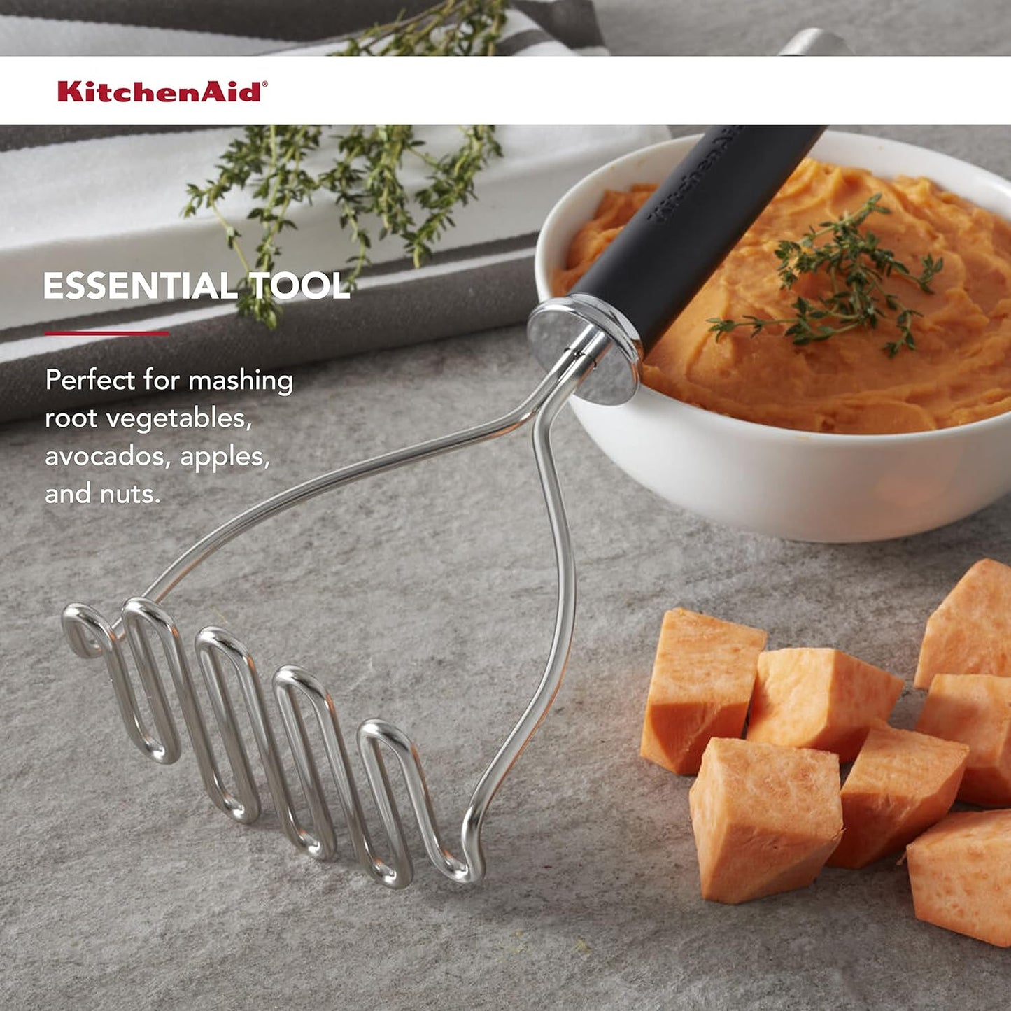 KitchenAid Gourmet Stainless Steel Wire Masher, 10.24-Inch, Black - Culinary Roots