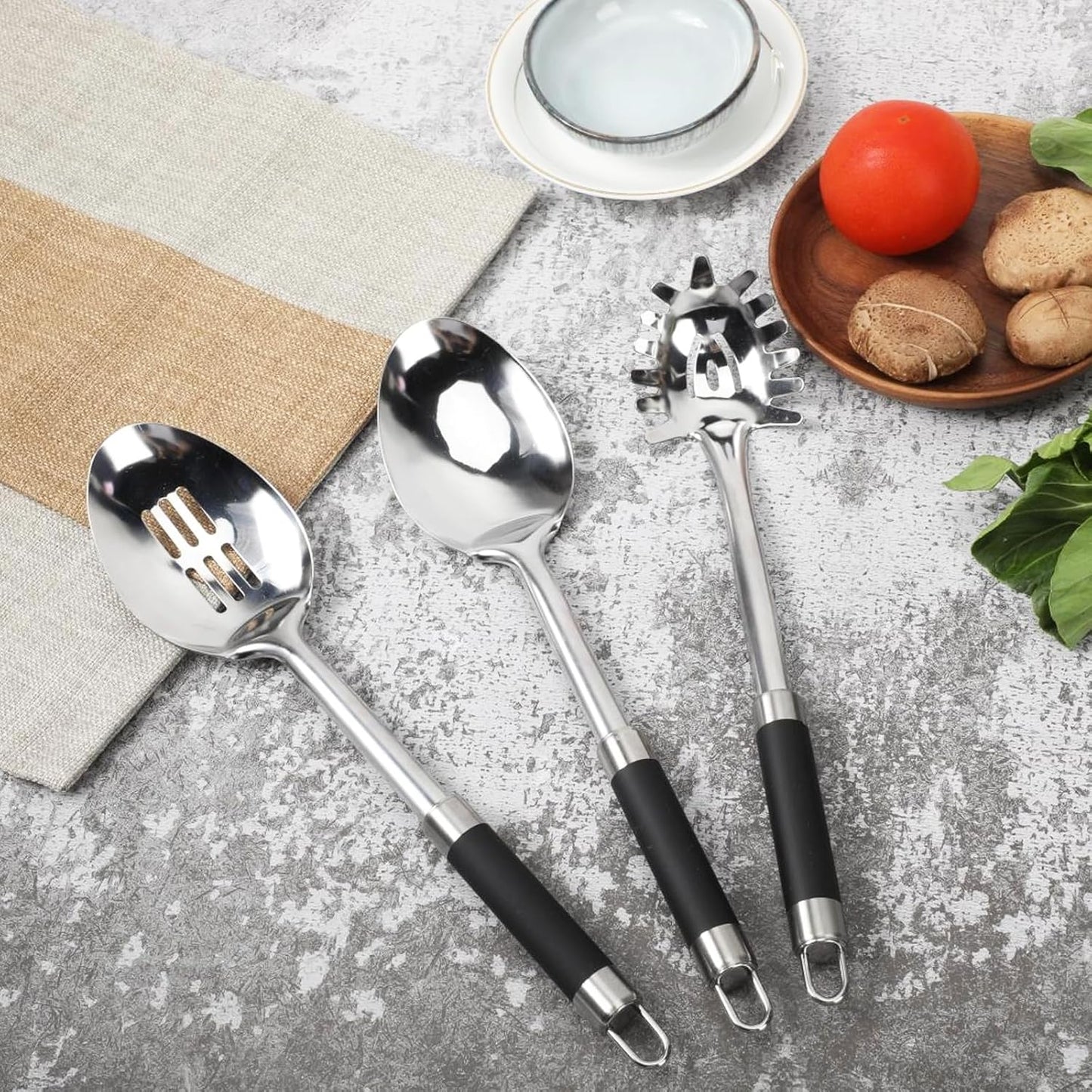3-Piece,Stainless Steel Serving spoons set with Slotted Spoon, Serving Spoon and Spaghetti Spoon, kitchen cooking serving utensils set cooking spoon. - Culinary Roots