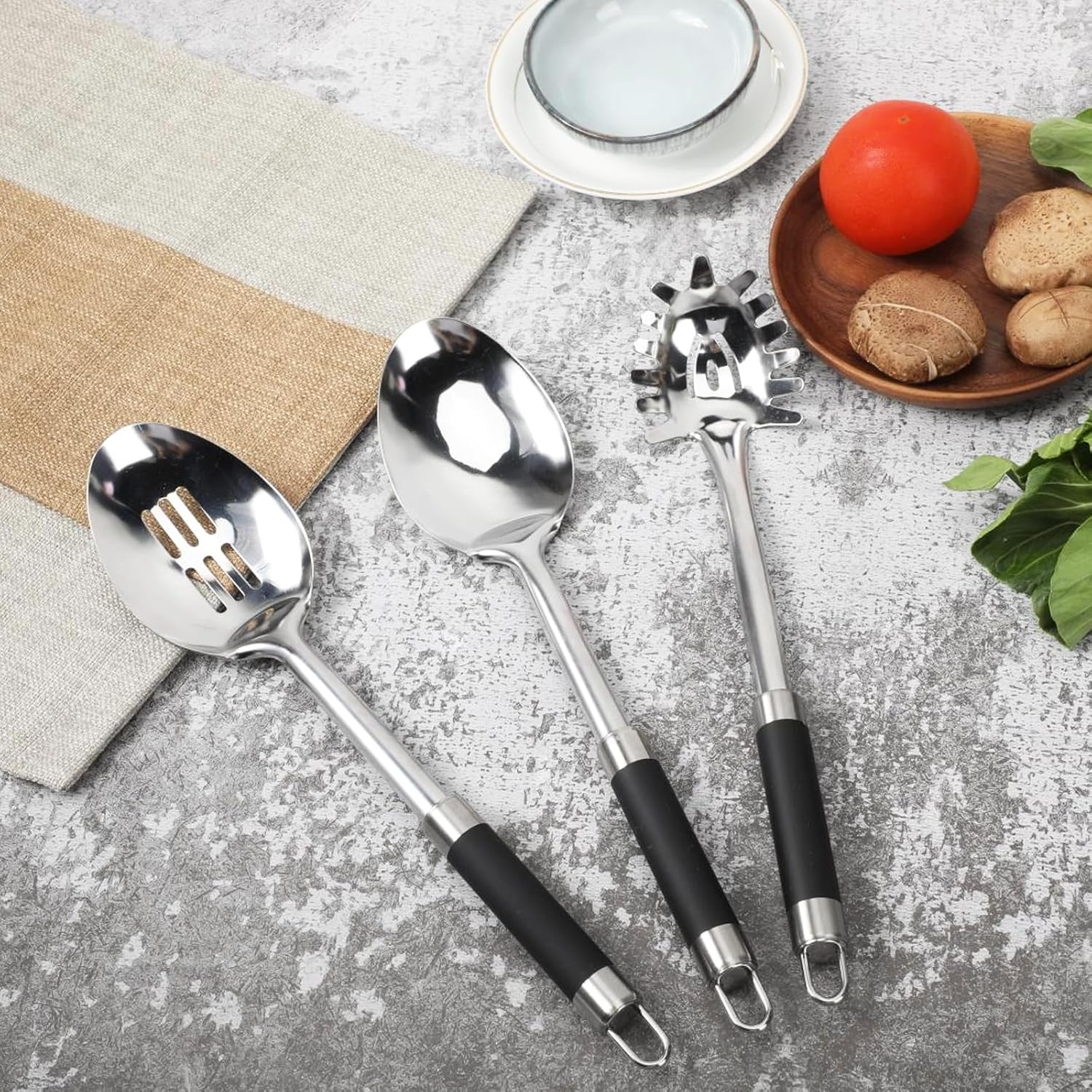 3-Piece,Stainless Steel Serving spoons set with Slotted Spoon, Serving Spoon and Spaghetti Spoon, kitchen cooking serving utensils set cooking spoon. - Culinary Roots