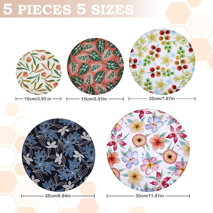 5-Size Reusable Beeswax Bowl Covers for Bread Proofing, Cotton Cloth Flexible Beeswax Wraps for Food Storage(Tomatoes)